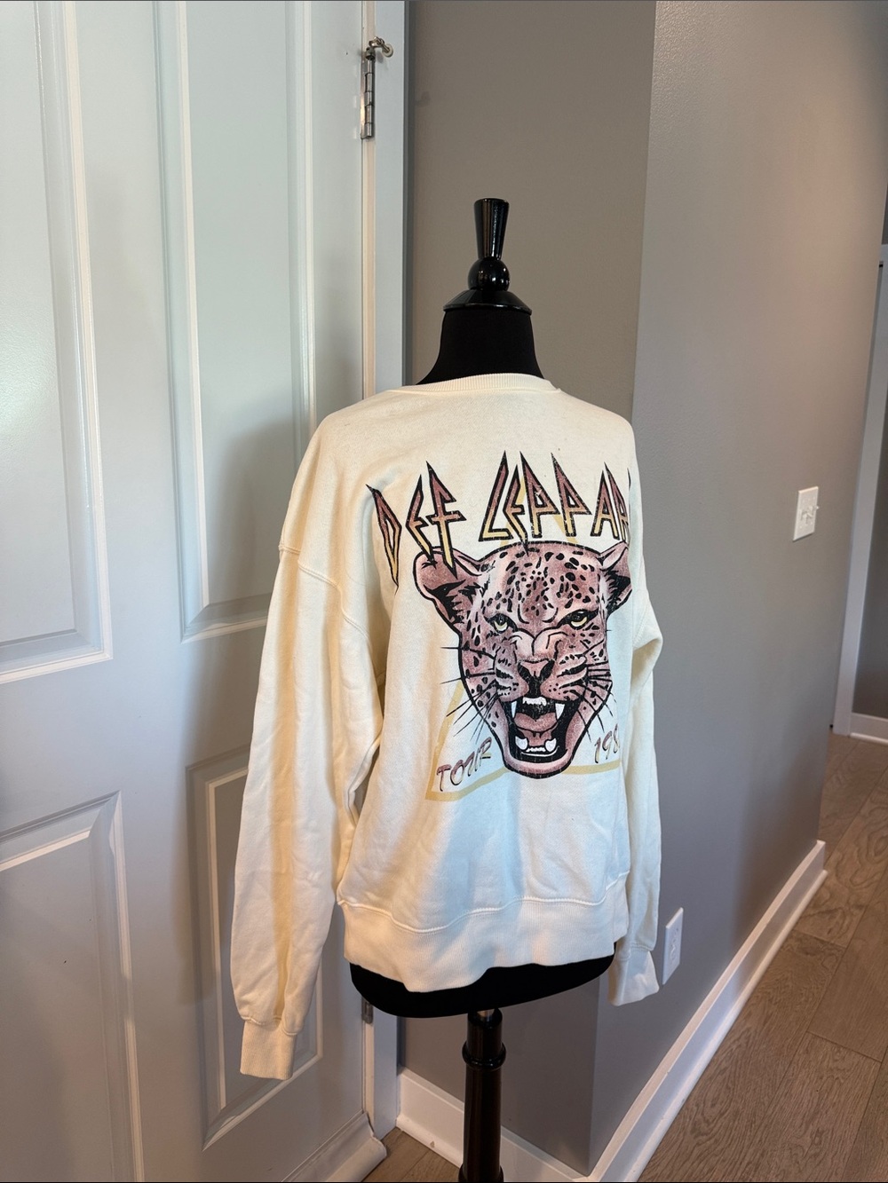 Cotton On Cream Graphic Crewneck Sweater with Leopard Print